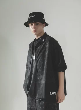 8E36 出口日单潮牌高尔夫男士服装春夏运动纽扣开衫满印帅气