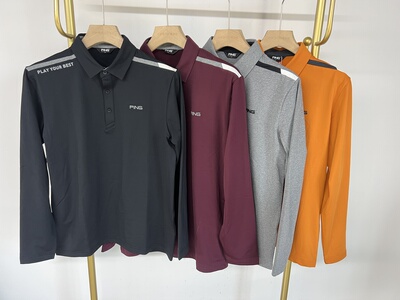 24315 出口韩国余高尔夫服装男士秋冬新品薄绒保暖翻领长袖上衣