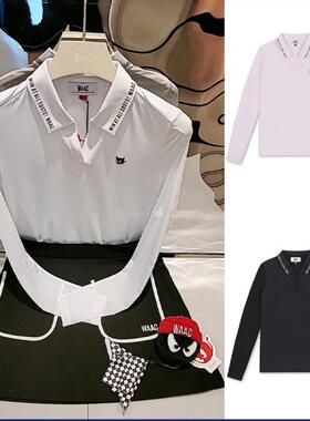 D003 高尔夫球服装新品夏季 v 翻领薄款冷感弹力长袖字母标志上衣