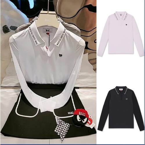 D003 高尔夫球服装新品夏季 v 翻领薄款冷感弹力长袖字母标志上衣