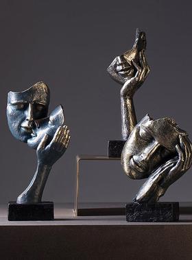 北欧沉默是金人物人脸摆件树脂复古创意艺术客厅电视柜家居装饰品