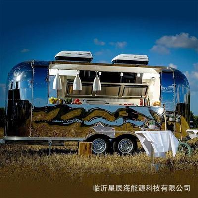 不锈钢清风餐车景区网红打卡镜面售卖车模型牵引移动售货巴士房车