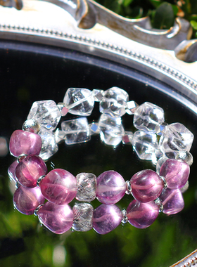 白水晶紫萤石陨石体水晶手链 冬至