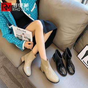 漆皮马丁靴女20秋21洛冬新圆头黑色低筒短靴 RM654215德蒙头层牛款