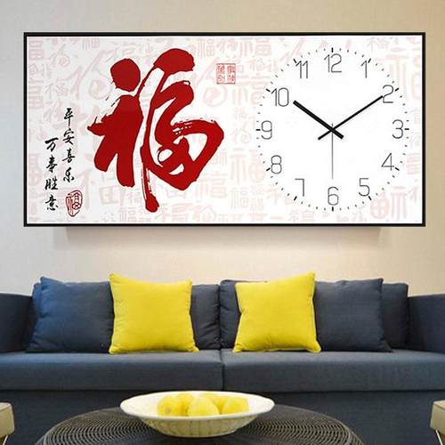 5d带钟表的钻石画2024新款百福字中式客厅粘砖点钻十字绣满钻时钟