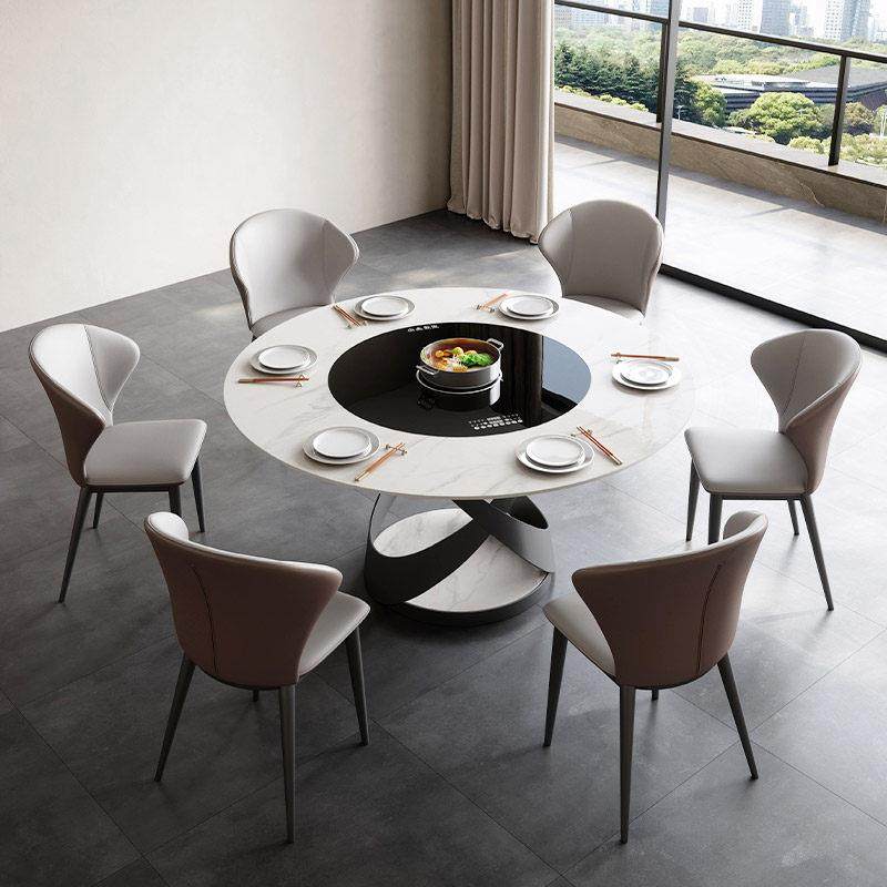 火锅餐桌家用意式轻奢岩板圆桌带内嵌转盘电磁炉暖菜电动转盘餐桌,住宅家具,岩板餐桌,淘宝优惠券,粉丝福利购,淘宝优惠卷