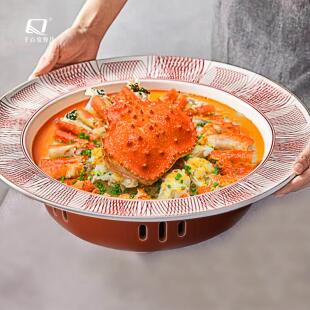 海鲜珍宝帝王蟹专用大龙虾石斑蒸鱼头盘子私房菜摆盘加热餐具商用