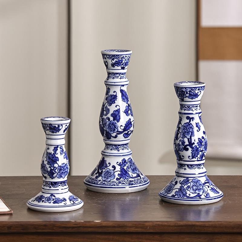 雨彤陶瓷器 青花瓷烛台 新中式风格/简约家居 陶瓷烛台摆件香插