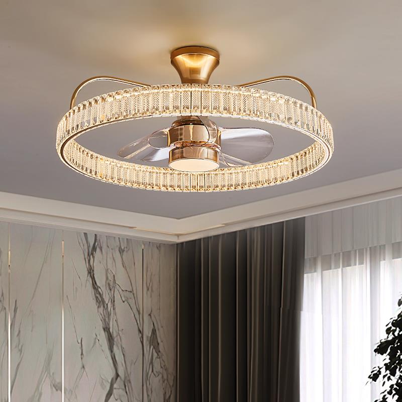 摇头风扇灯客厅餐厅现代简约轻奢水晶主卧室灯书房隐形吊扇吸顶灯