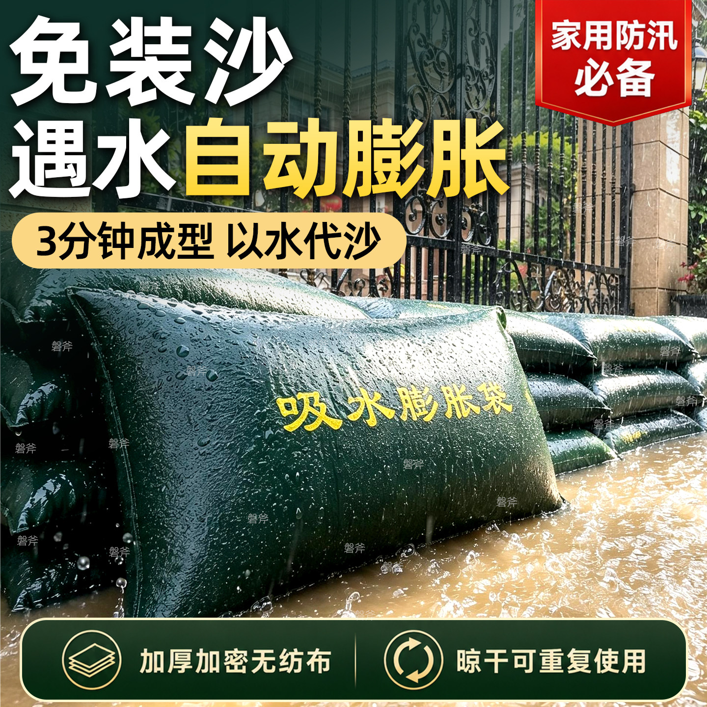 免装沙防汛吸水膨胀袋防洪家用挡水沙包物业抗洪专用加厚帆布沙袋