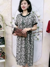 桑蚕丝显瘦裙子夏季 高级真丝连衣裙女装 碎花妈妈气质短袖 2023新款