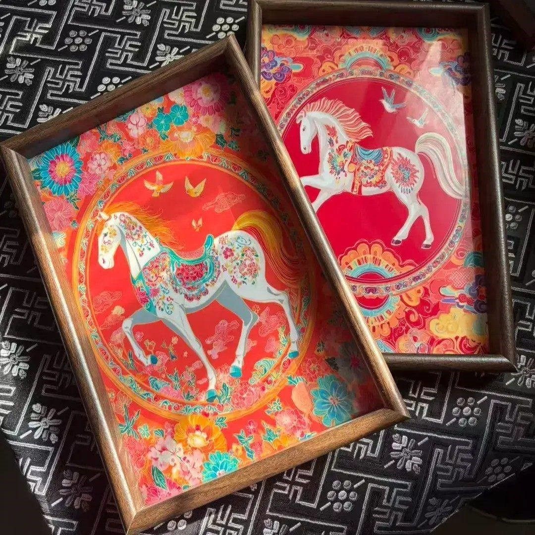 中式马上有钱托盘新年客厅桌面水杯杂物收纳木质盘复古高级感茶盘,餐饮具,餐用托盘,淘宝优惠券,粉丝福利购,淘宝优惠卷