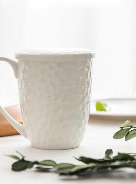 QAM意个性大量带盖子骨瓷马容克杯简约创家用浮雕陶杯瓷咖啡杯水