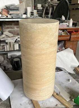 洞石柱座别墅酒店底定客6918-XYC厅落地装饰立柱天然大理石圆摆件