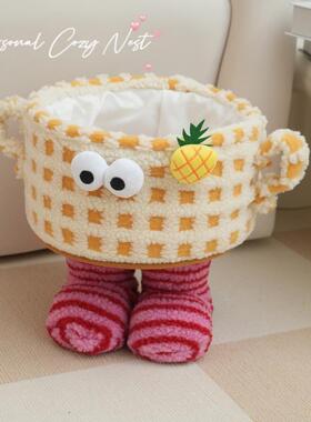 偶玩理礼物储物卡通编织客厅书房桌面茶几FMY收纳整箱篮带脚小筐