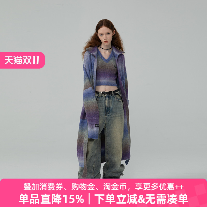 APPARITION 明星同款 混色条纹针织衫 字母刺绣 长款毛衣毛衫开衫