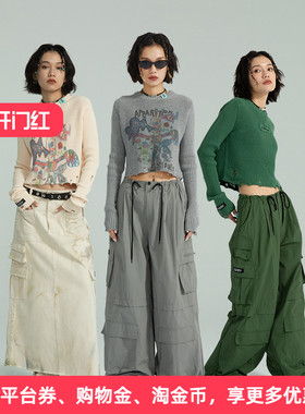 APPARITION 插画印花 手工破洞 圆领套头毛衫针织衫