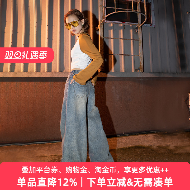 APPARITIONA字阔腿裤宽松牛仔裤