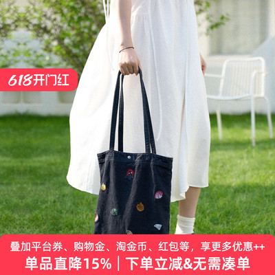 APPARITION 卡通樱桃刺绣 男女同款 便携帆布包托特包 大容量包袋