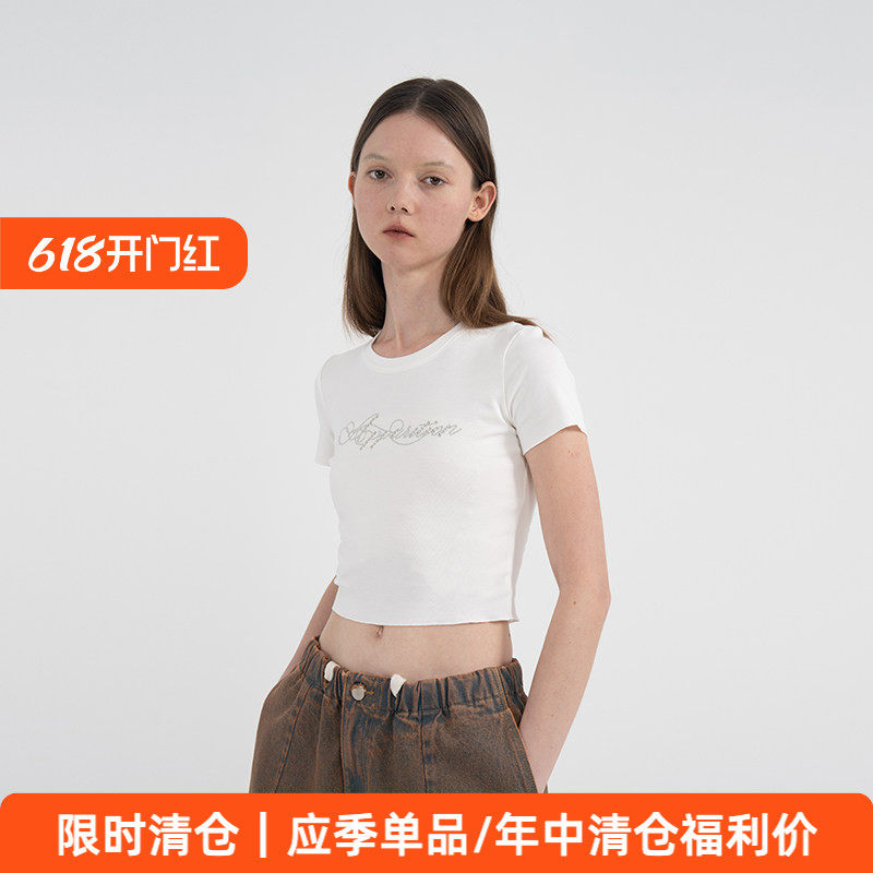 【限时清仓】APPARITION 艺术花体字母烫钻 高牢度水钻 短袖t恤女