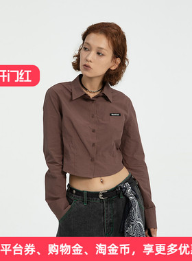 APPARITION logo织标 个性辣妹风 洋气短款长袖衬衫