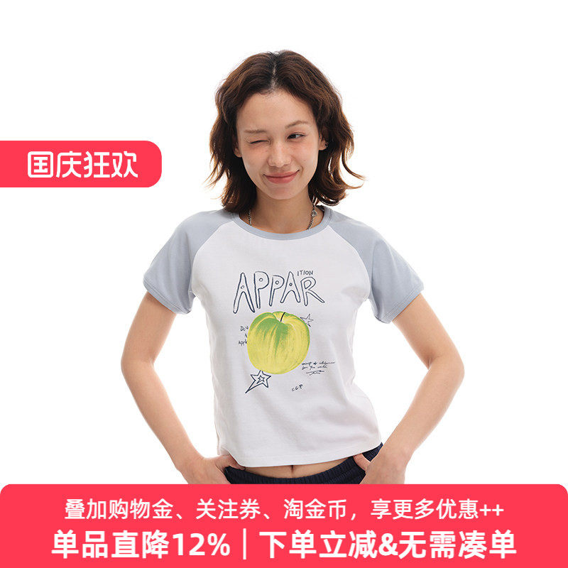 艺术手绘印花插肩袖短袖T恤