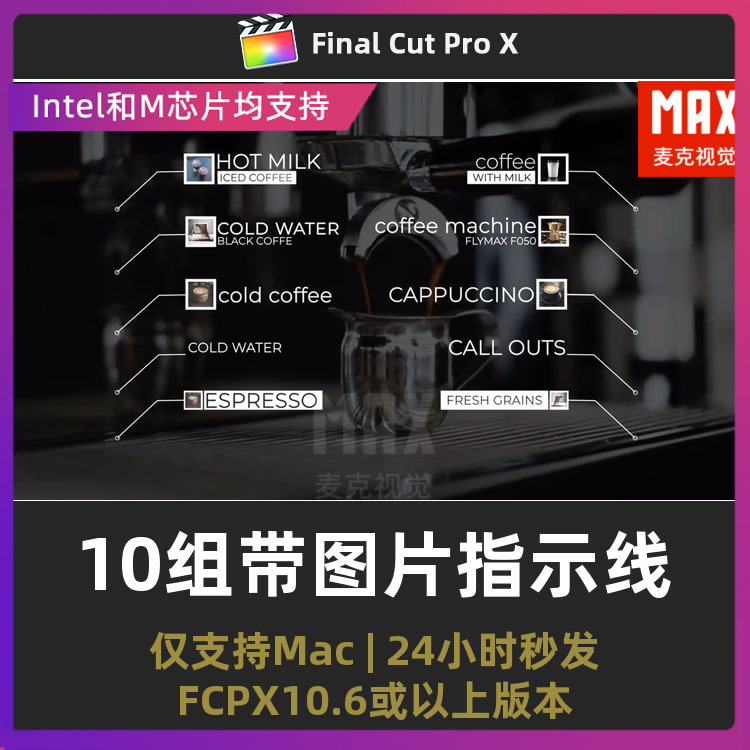 fcpx指示线插件 10个线条带图片备注字幕标注标题动画