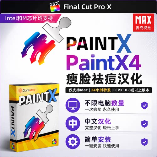 PaintX 4汉化瘦脸液化磨皮祛痘美颜视频跟踪修复中文FCPX瘦脸插件