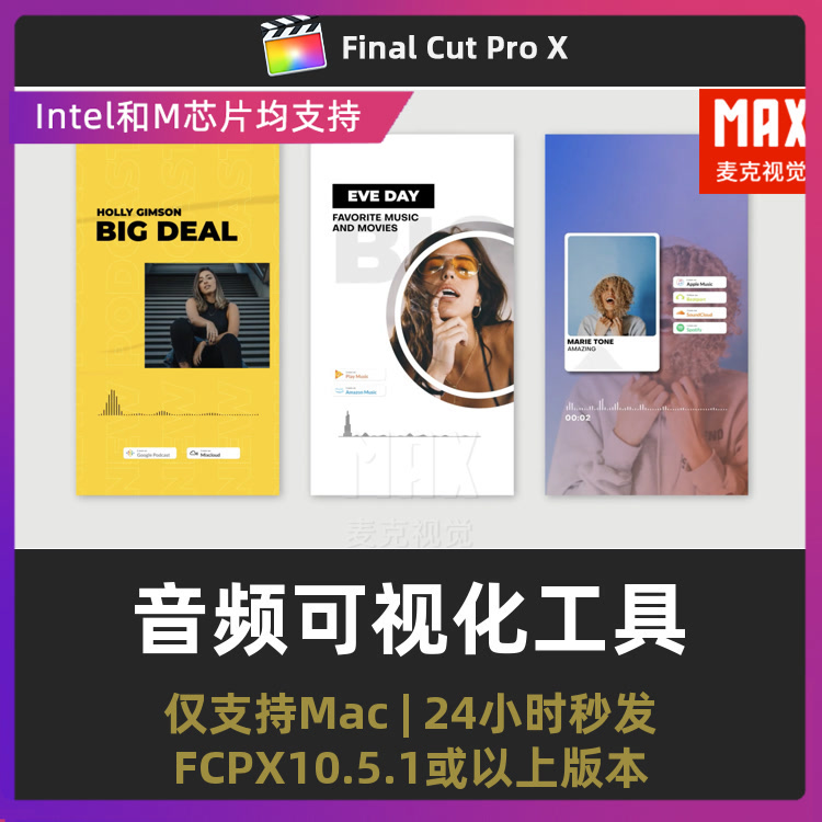 fcpx插件 15款音乐播放器均衡器歌曲波形音频可视化工具fcp插件 商务/设计服务 设计素材/源文件 原图主图