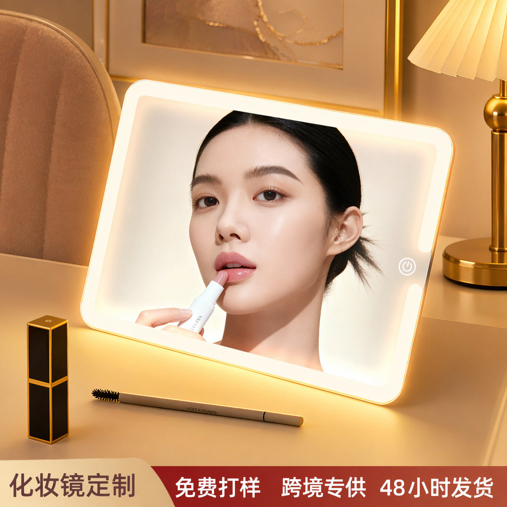 化妆镜箱包LED灯全屏镜子手提便携旅行化妆师专用箱包镜厂家