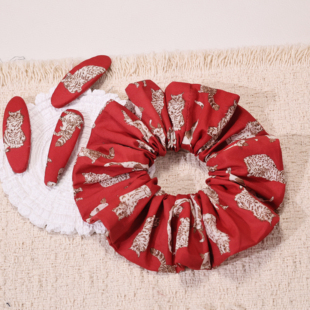 英国Liberty纯棉甜美复古红色本命年小猫发圈头花发绳皮筋亲子