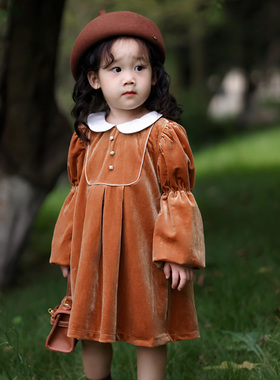 【清仓】女童连衣裙小女孩娃娃领公主裙金丝绒裙子网红洋气