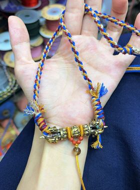 原创设计手工五彩编绳项链黄铜挂绳平安绳吊坠国潮民族风彩色