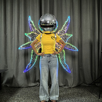 酒吧演出反光镜面翅膀新款派对LED彩色发光翅膀银色天使翅膀服装