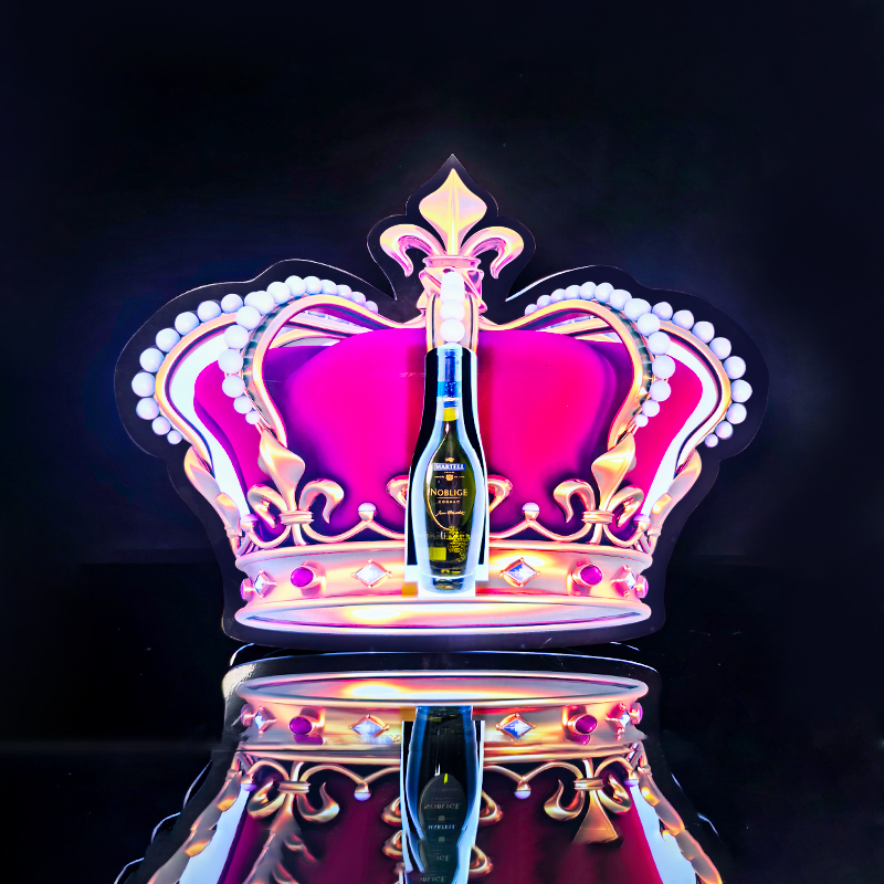 亚克力皇冠酒座LED七彩光洋酒香槟VIP酒瓶装饰展示架发光酒座举牌