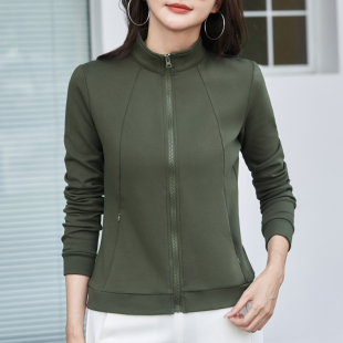 休闲立领拉链开衫外套女百搭显瘦上衣军绿色秋冬女韩版棒球服夹克