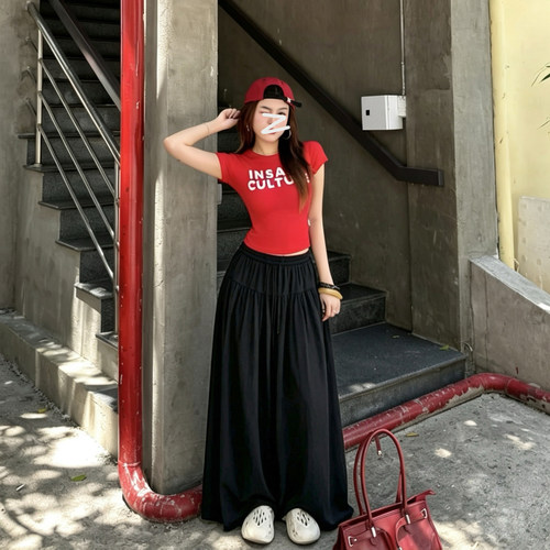 175高个子冰丝山本裙女夏季薄款高腰垂感梨形身材显瘦大摆拖地裙