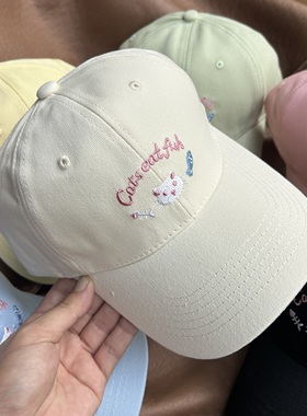 可爱小猫刺绣棒球帽子女深顶宽檐显脸小日韩系卡通遮阳防晒鸭舌帽