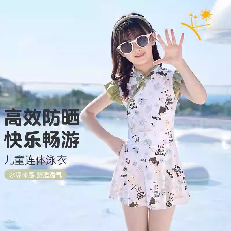 儿童泳衣女童2025新款夏季女孩连体中国风中大童宝宝可爱泳装