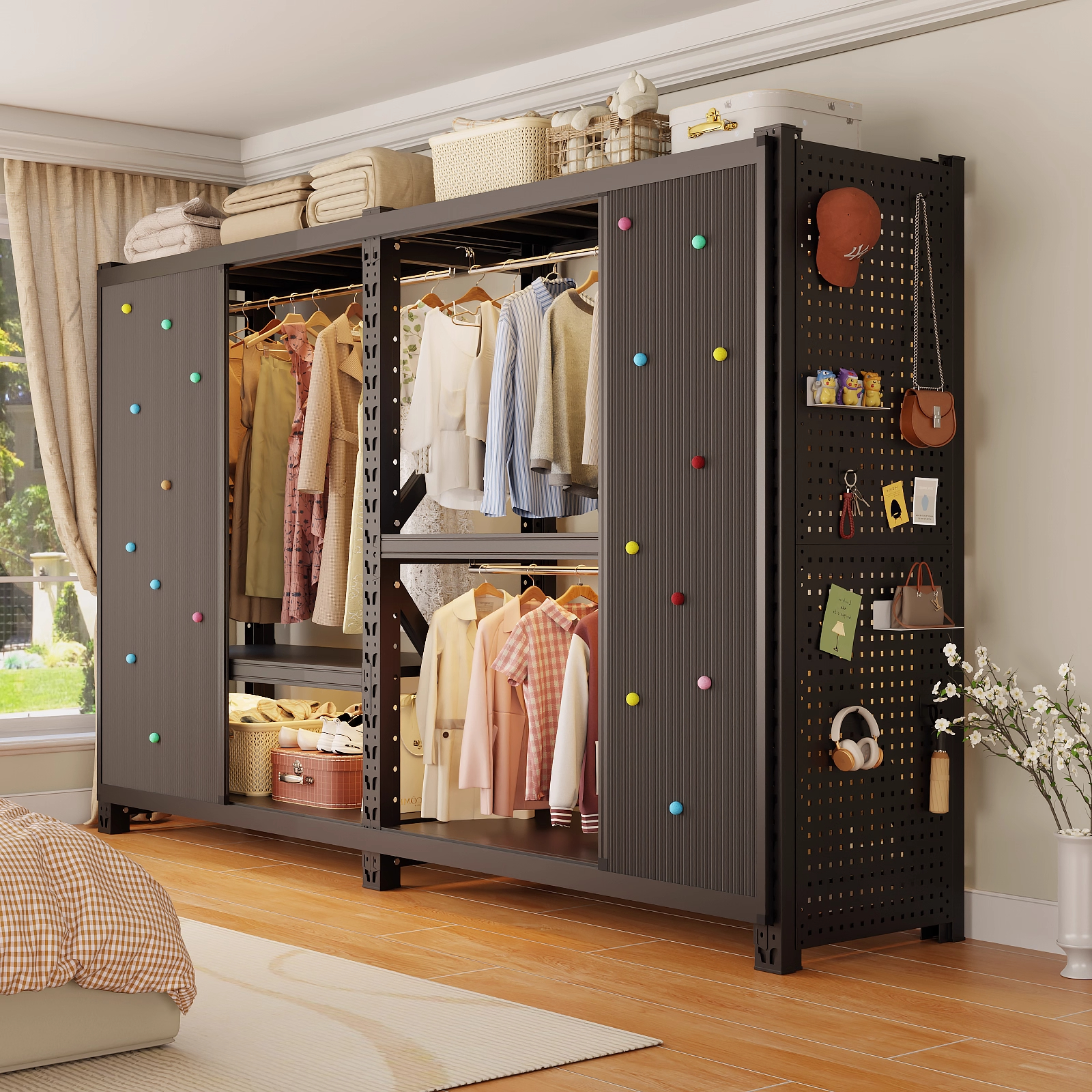 家用卧室收纳架多层金属衣架