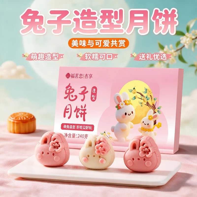可爱萌兔福茗恋兔子造型月饼礼盒