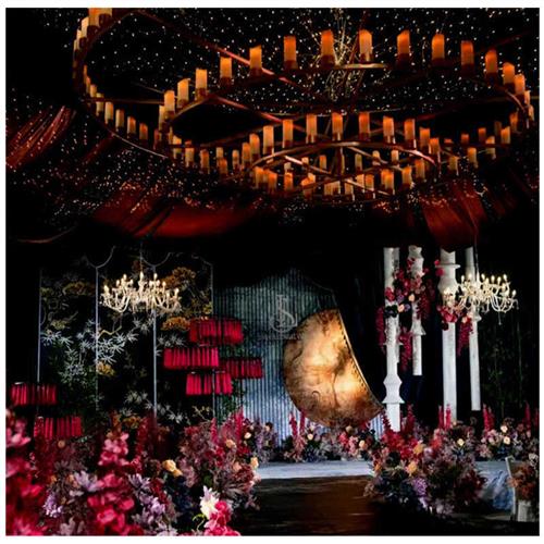 创意新款婚礼路引新中式婚礼仿古铁艺玫红色流苏路引摆件婚庆道具