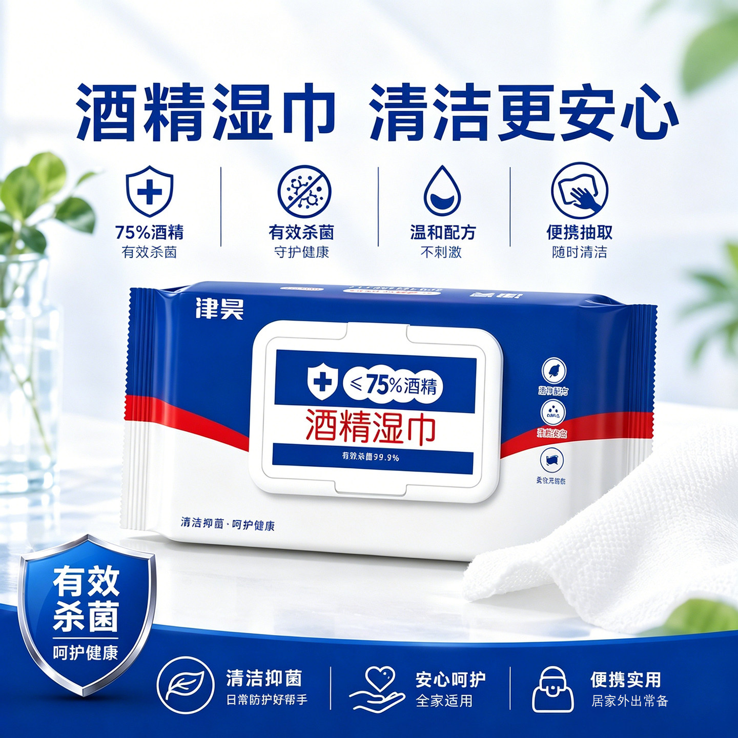 便携酒精湿巾家用含75度酒精杀菌湿巾消毒湿巾婴儿手口抑菌清洁