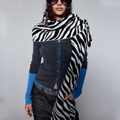 SoundofTrio斑马纹羊毛围巾