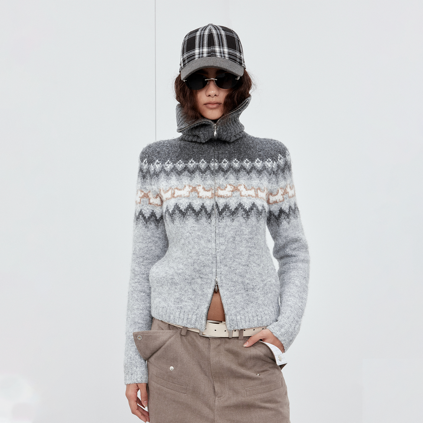 Sound of trio*高领渐变小狗费尔岛开衫羊毛混纺马海毛衣