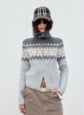 Sound of trio*「绒心漫语」渐变小狗费尔岛开衫羊毛混纺马海毛衣