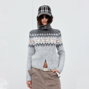 「绒心漫语」渐变小狗费尔岛开衫 trio 羊毛混纺马海毛衣 Sound