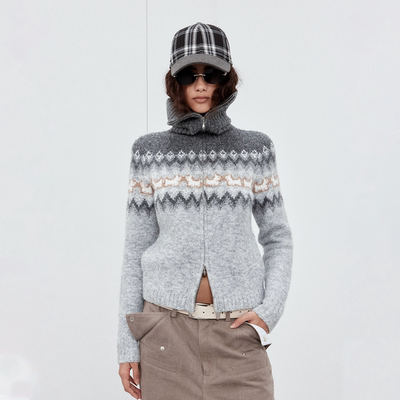 Sound of trio*「绒心漫语」渐变小狗费尔岛开衫羊毛混纺马海毛衣