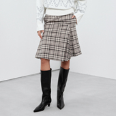 trio Sound 压褶格纹A字休闲结构半裙