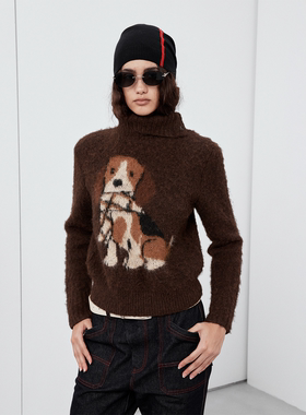 Sound of trio*高领套头可变领比格犬羊毛混纺马海毛衣